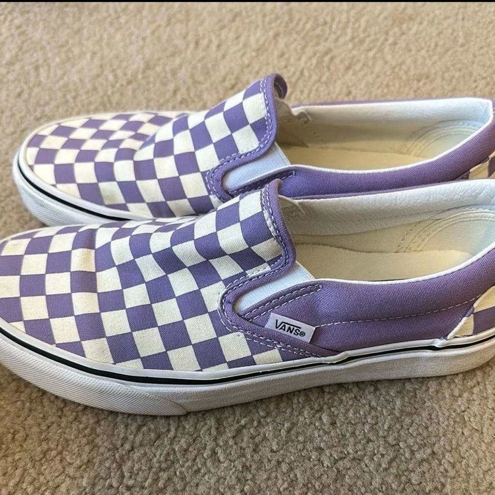 Vans Lavender and White Checkered Slip-On Sneakers
